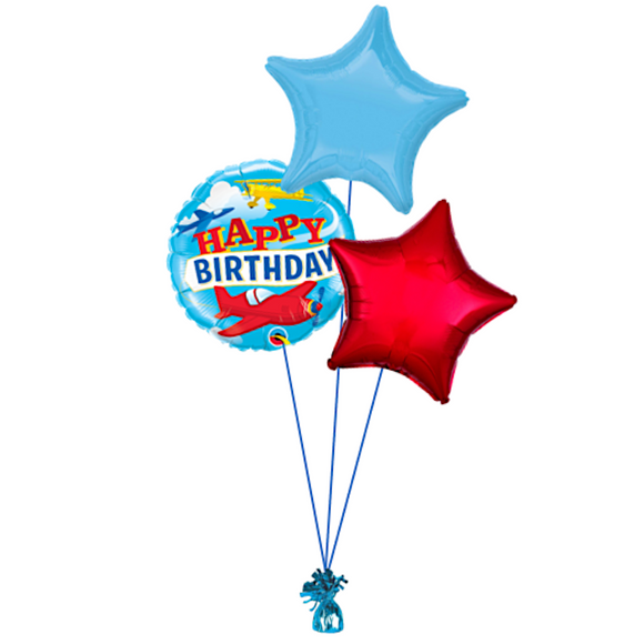 COLLECTION ONLY - Aeroplane Happy Birthday 3 Foil Balloon Bouquet