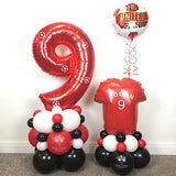 COLLECTION ONLY - Red, Black & White Personalised Football T-Shirt Tower, 1 Standard Foil & 1 Football Number Tower