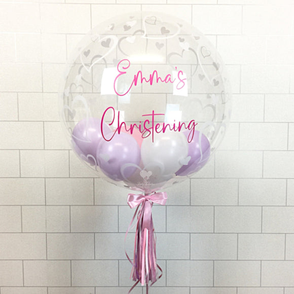 COLLECTION ONLY - Heart Print Bubble - Lilac, White & Pink Balloons - Pink Message