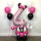 COLLECTION ONLY - Pink Number Tower Personalised with a Name & White Spot Design + 2 Balloon Clusters