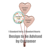 COLLECTION ONLY - COLOURS & FOILS TO BE ADVISED BY CUSTOMER - 1 Standard Foil Balloon & 2 Standard Foil Hearts Dressed with Ribbon & Weight