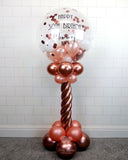 COLLECTION ONLY - Rose Gold Twisted Tower Topped with a Clear Bubble filled with Balloons & Confetti - Black Message
