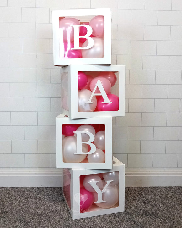 COLLECTION ONLY - BABY Boxes filled with Pink & White Balloons
