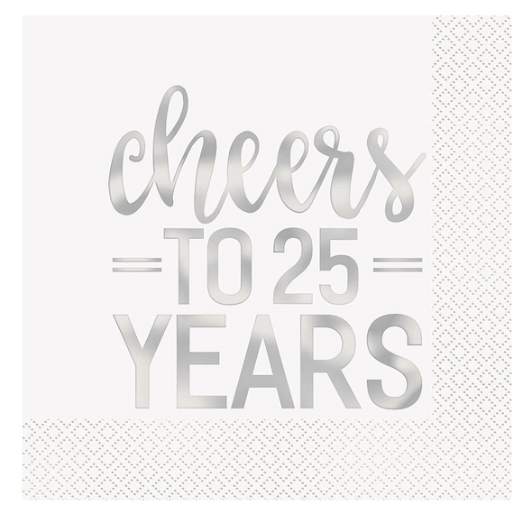 16 Cheers to 25 Years Paper Luncheon Napkins