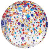 COLLECTION ONLY - 1 Happy Birthday Confetti Orbz Balloon Filled with Helium & Dressed with a Balloon Collar, Ribbon & Weight