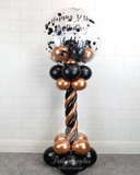 COLLECTION ONLY - Copper & Black Twisted Tower Topped with a Clear Bubble filled with Balloons & Black Confetti - Black Message
