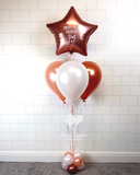 COLLECTION ONLY -  Copper, & White Pyramid Balloon Cluster & 1 Personalised Star & Balloon Base