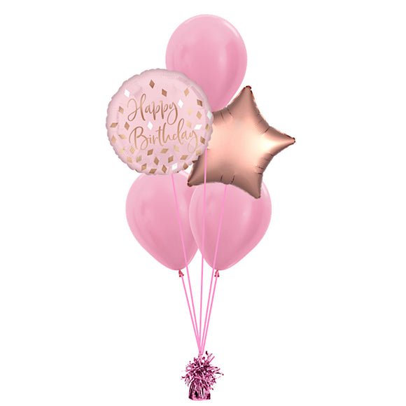 COLLECTION ONLY - Happy Birthday Blush 2 Foil & 3 Latex Balloon Bouquet