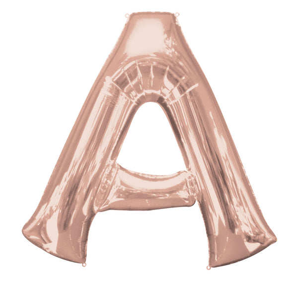 COLLECTION ONLY - Rose Gold Letter A Filled with Helium & Dressed with Ribbon & Weight