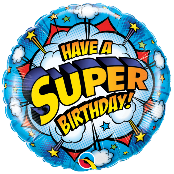 COLLECTION ONLY - 1 Have A Super Birthday! Standard Foil Balloon Filled with Helium & Dressed with Ribbon & Weight