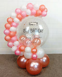 COLLECTION ONLY - Rose Gold, Pink & White Bubble Garland - Black Message - Rose Gold Leaf