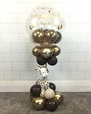 COLLECTION ONLY - Table Tower, Brown, Gold & Cream Balloons, Gold Leaf, Gold Message (Giraffe Not Included)