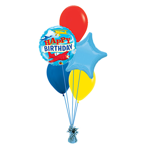 COLLECTION ONLY - Aeroplane Happy Birthday 2 Foil & 3 Latex Balloon Bouquet