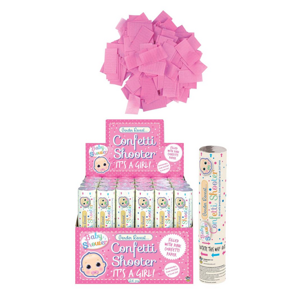 Baby Shower Gender Reveal Confetti Cannon Shooter 20cm Pink Coloured Paper