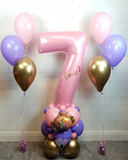 COLLECTION ONLY - Pink Number Tower Personalised with a Name & 2 Latex Balloon Clusters