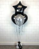 COLLECTION ONLY -  Black & Marble Pyramid Balloon Cluster & 1 Personalised Star & Balloon Base