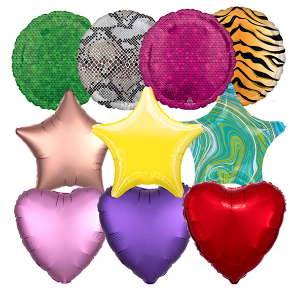 Helium Filled Standard Hearts, Stars & Circles