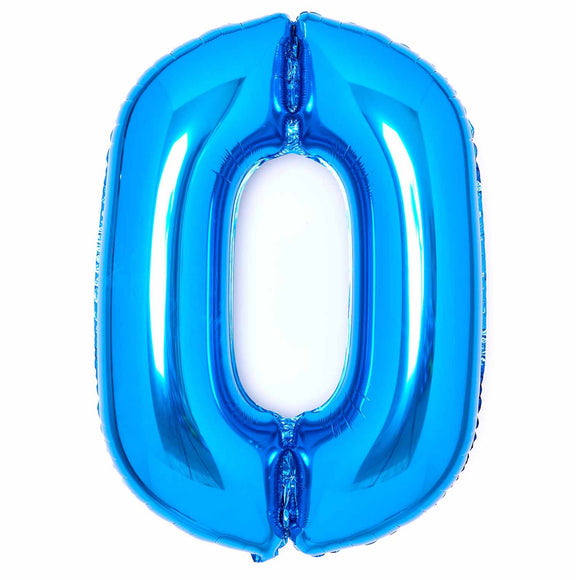COLLECTION ONLY - Amscan Large Blue Number 0 Super Shape Foil Balloon Filled with Helium & Dressed with Ribbon & Weight