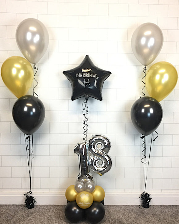 COLLECTION ONLY - Gold, Silver & Black - Table Tower - Personalised Black Star & 2 Sets of Clusters