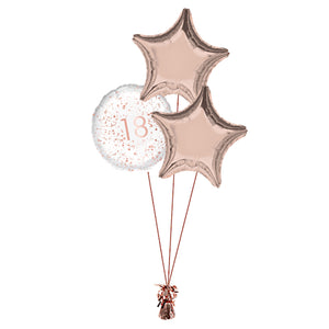 COLLECTION ONLY - 18th Birthday Rose Gold Foil Balloon Bouquet Filled with Helium & Dressed with Ribbon & Weight