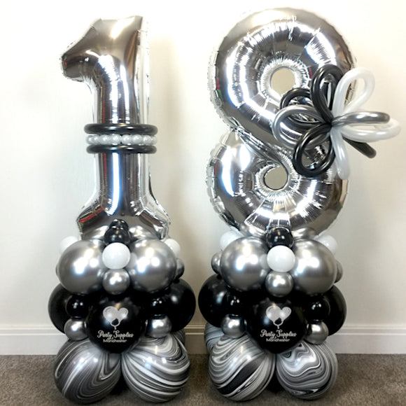 COLLECTION ONLY - Marble, Black & Silver - Personalised Double Number Tower
