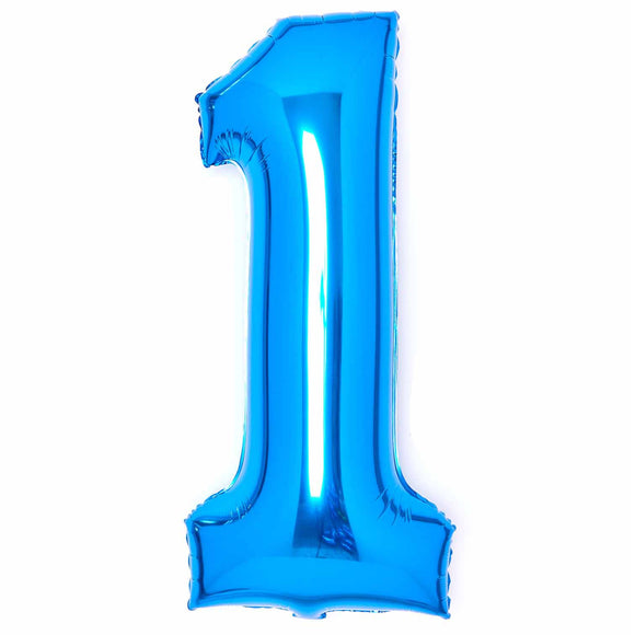 COLLECTION ONLY - Amscan Large Blue Number 1 Super Shape Foil Balloon Filled with Helium & Dressed with Ribbon & Weight