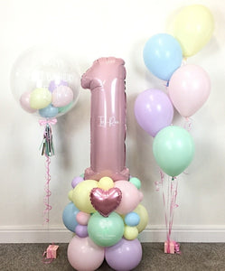 COLLECTION ONLY - PASTEL Baby Pink Single Number Tower Personalised with a Name + Set 5 Cluster + Personalised Bubble