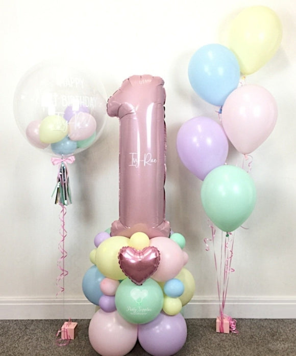COLLECTION ONLY - PASTEL Baby Pink Single Number Tower Personalised with a Name + Set 5 Cluster + Personalised Bubble