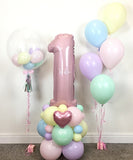 COLLECTION ONLY - PASTEL Baby Pink Single Number Tower Personalised with a Name + Set 5 Cluster + Personalised Bubble