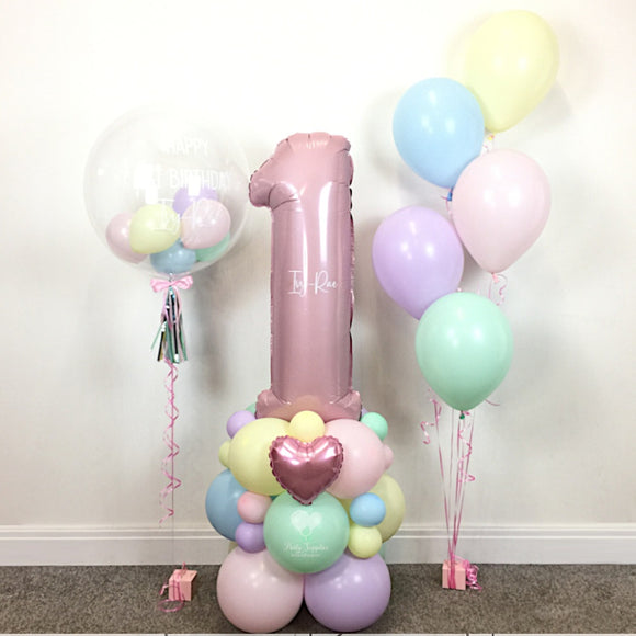 COLLECTION ONLY - PASTEL Baby Pink Single Number Tower Personalised with a Name + Set 5 Cluster + Personalised Bubble