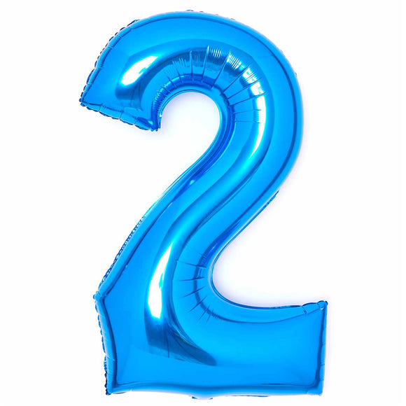 COLLECTION ONLY - Amscan Large Blue Number 2 Super Shape Foil Balloon Filled with Helium & Dressed with Ribbon & Weight