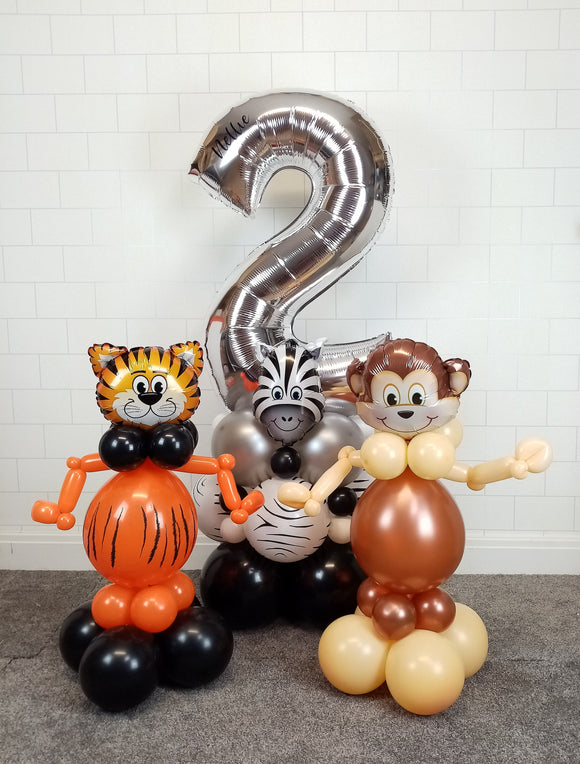 COLLECTION ONLY - ZEBRA Number Tower Personalised with a Name & 2 Balloon Buddies