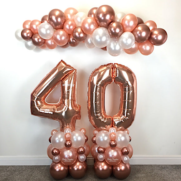 COLLECTION ONLY - Rose Gold - Personalised Double Number Tower + Garland