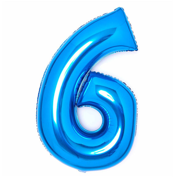 COLLECTION ONLY - Amscan Large Blue Number 6 Super Shape Foil Balloon Filled with Helium & Dressed with Ribbon & Weight
