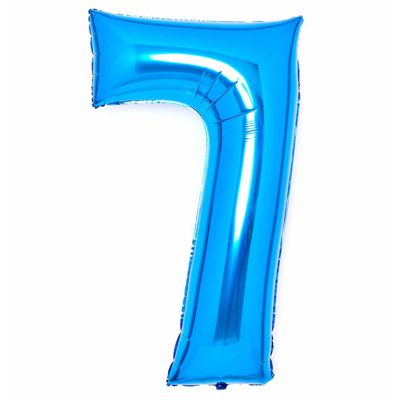 COLLECTION ONLY - Amscan Large Blue Number 7 Super Shape Foil Balloon Filled with Helium & Dressed with Ribbon & Weight