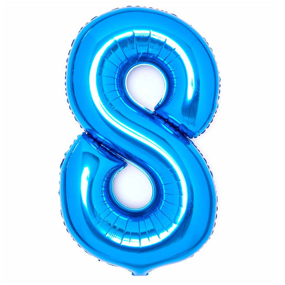 COLLECTION ONLY - Amscan Large Blue Number 8 Super Shape Foil Balloon Filled with Helium & Dressed with Ribbon & Weight