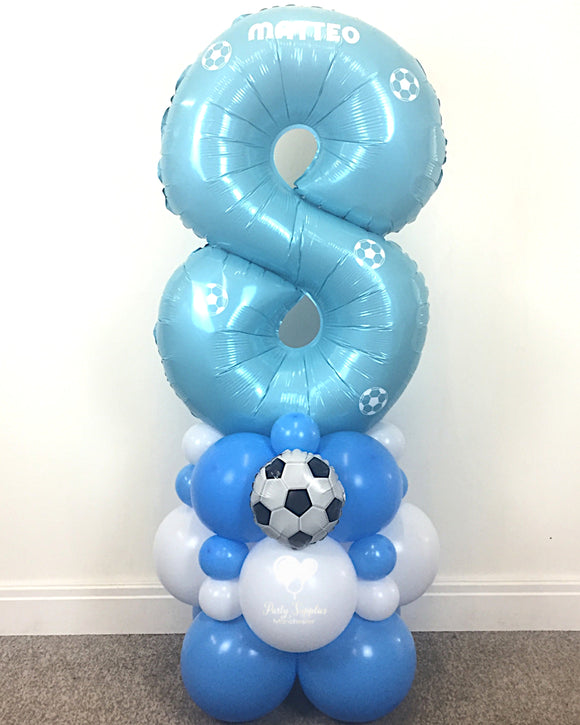 COLLECTION ONLY - FOOTBALL Blue & White Number Tower Personalised with a Name & Footballs