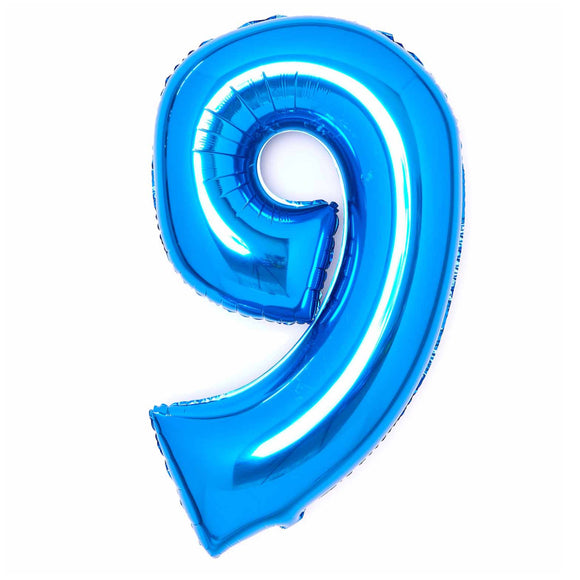 COLLECTION ONLY - Amscan Large Blue Number 9 Super Shape Foil Balloon Filled with Helium & Dressed with Ribbon & Weight