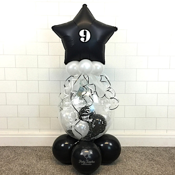 COLLECTION ONLY -  Happy Birthday Print Gift Balloon Topped with Black Personalised Star