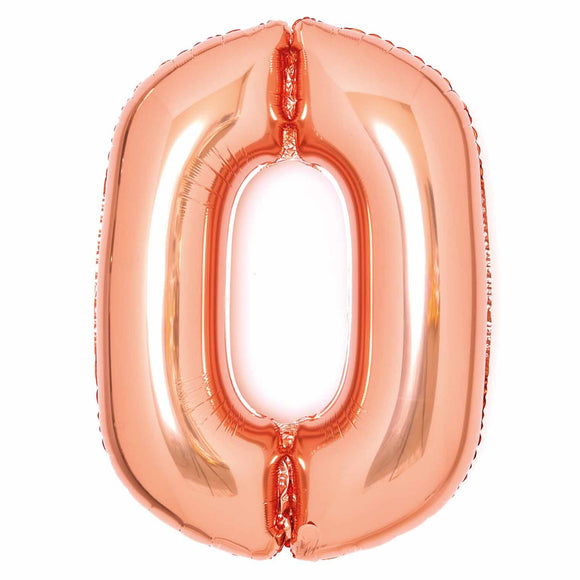 COLLECTION ONLY - Amscan Large Rose Gold Number 0 Super Shape Foil Balloon Filled with Helium & Dressed with Ribbon & Weight