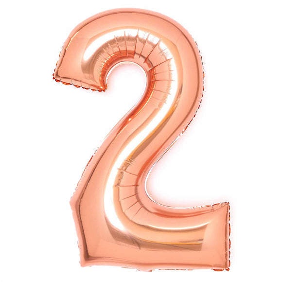 COLLECTION ONLY - Amscan Large Rose Gold Number 2 Super Shape Foil Balloon Filled with Helium & Dressed with Ribbon & Weight