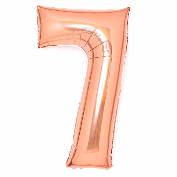 COLLECTION ONLY - Amscan Large Rose Gold Number 7 Super Shape Foil Balloon Filled with Helium & Dressed with Ribbon & Weight