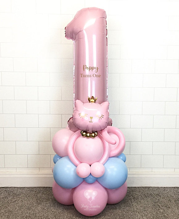 COLLECTION ONLY - CUTE KITTY CAT Pink Number Tower Personalised with a Name