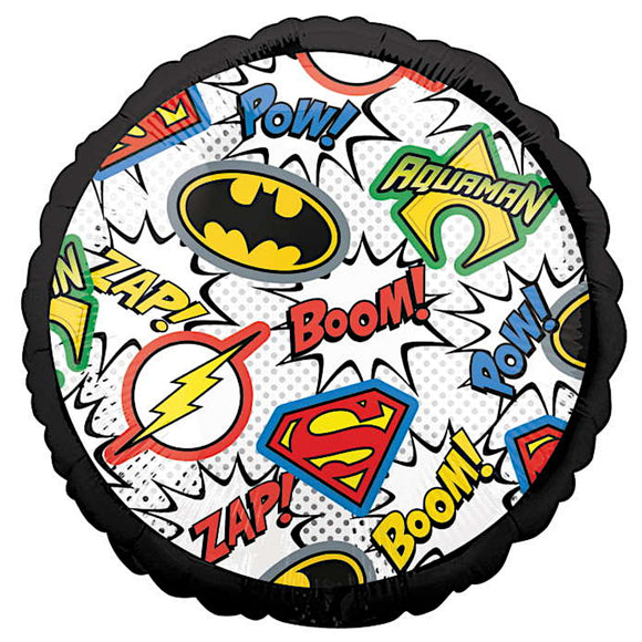 COLLECTION ONLY - 1 Justice League Licensed Standard Foil Balloon Filled with Helium & Dressed with Ribbon & Weight