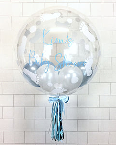 COLLECTION ONLY - Baby Footprint Balloon - Blue, White Balloons - Light Blue Message