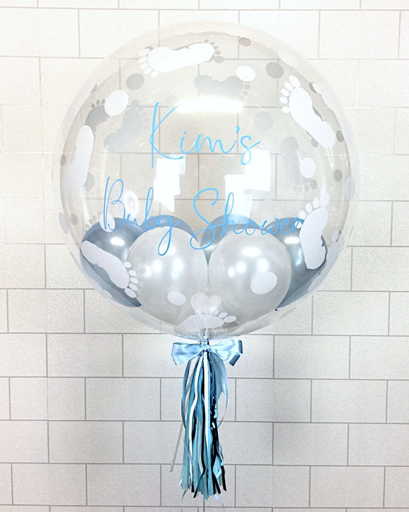 COLLECTION ONLY - Baby Footprint Balloon - Blue, White Balloons - Light Blue Message