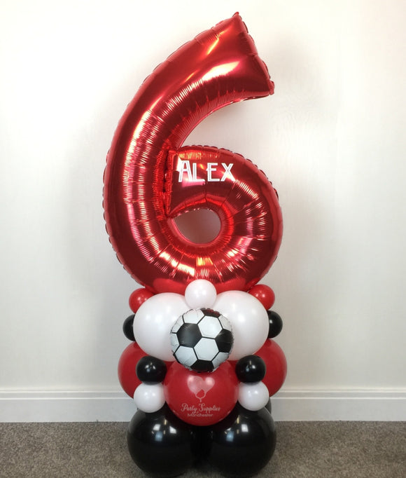 COLLECTION ONLY - FOOTBALL Red, Black & White Number Tower Personalised with a Name
