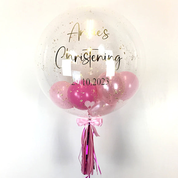 COLLECTION ONLY - Clear Bubble - Pink Balloons - Gold Leaf - Gold Mirror Finished Message