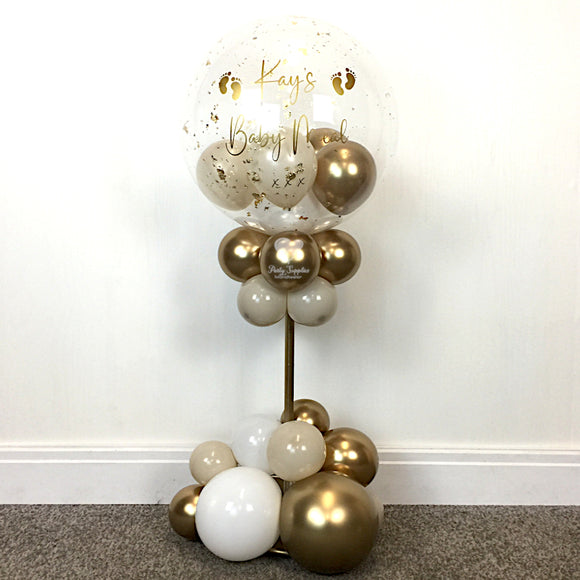 COLLECTION ONLY - Table Tower, Gold, Green & Cream Balloons, Gold Leaf, Gold Message