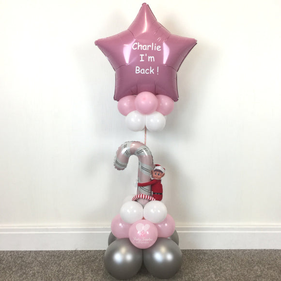 COLLECTION ONLY - ELF INCLUDED - Pink Candy Cane Topped with a Personalised Pink Star